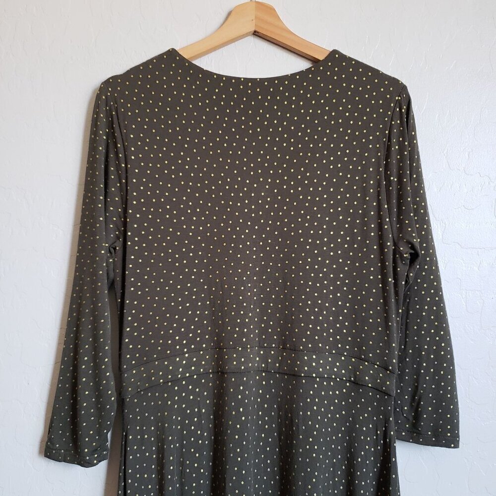 Boden Coraline Jersey V-Neck Midi Dress Metallic Gold Polka Dot Olive Womens 10R - Picture 10 of 12